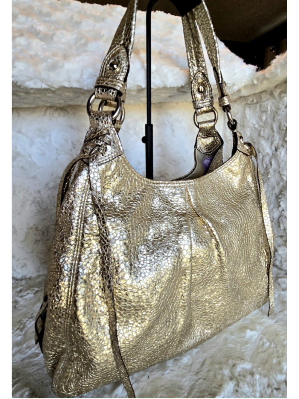 Coach Maggie Large Gold Crackle Leather Hobo Shoulder Handbag EUC Y2K
